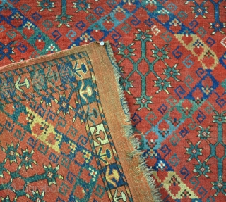 An antique Ersari rug with unusual design and beautiful dyes. Rare piece fresh to the market, filthy dirty, some local mothing and a little wear, but mainly in good pile with its  ...