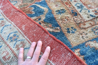 A very large antique carpet from the coveted Ziegler and Co workshop in Arak. 
A top flight carpet of rare square proportions and beautiful soft wool and dyes. Full pile all over,  ...