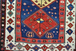 Antique Talsih rug with very clear dyes and good graphics. One or two very small repairs, even low pile. a solid antique rug, very clean and floor ready. Circa 1875. 205x103cm  