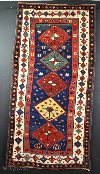 Antique Talsih rug with very clear dyes and good graphics. One or two very small repairs, even low pile. a solid antique rug, very clean and floor ready. Circa 1875. 205x103cm  