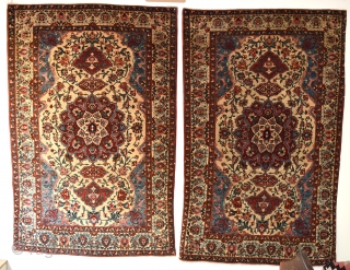 A pair of very fine Persian Baktiari rugs, very decorative with unusually soft dyes on rare ivory ground. Excellent original condition, very clean and floor ready. First quarter 20th century. 216x137cm  