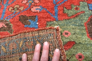 An antique Kolyai Kurd rug with exception dyes, beautiful green palmetes on a vivid red ground surrounded by rare yellow borders. A beautiful rug in very good shape just one small old  ...