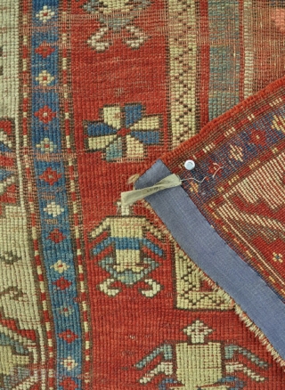 A good Fahcralo Kazak, filthy and worn, but with kilim ends and original sides. Circa 1870. Very fresh to the market. Price includes international shipping. 140 x 110 cm.    