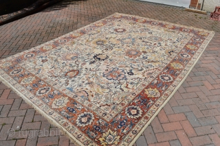 An Old Persian Tabriz carpet of Benlyan type. A highly decorative item with all-over palmetes and hunting animals woven in muted dyes on soft ivory ground. The piece is in excellent, original  ...