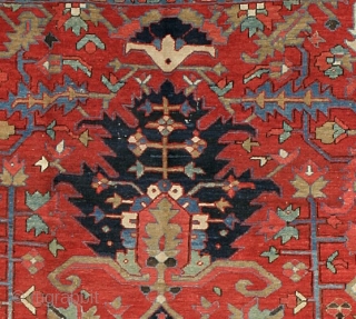 A good antique Heriz carpet of high quality, with unusual design and excellent color. Very good condition. About 10' x 8'. Late 19th century.         