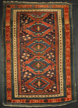 An antique Seychor rug, in as found condition. Some corrosian, a little local wear, sides and ends need tidying up, very dusty, but untouched. All good dyes, no fuschine etc. Circa 1875.  ...