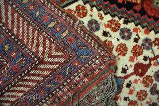 Antique Khamseh runner of very high quality with good wool and dyes in high pile. a few spots of local moth, one or two tiny reweaves. Original kilims  ends and sides,  ...