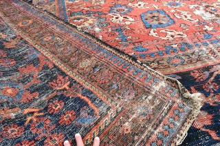 A very large antique Ferahan carpet, cut and worn but fixable and very pretty, circa 1870. 600x420cm                
