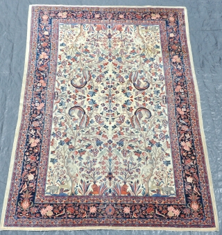 An antique Dabir type Kashan carpet. Even low pile allover, clean, no brittle areas or repairs. First quarter 20th century. 303x202cm            