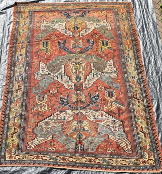 A good antique Caucasian Kuba Sumak carpet with extremely rare and sought after Dragon design. Finely made with crisp natural dyes. Some high quality repair, exceptionally clean and floor ready. 298x201cm  