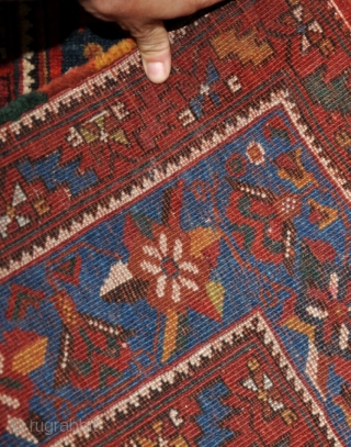 An antique Afshar rug, unusual with the chicken design more usually associated with Khamseh work. All good dyes in good, original condition, with kilim ends and no repair. Images taken indoors with  ...