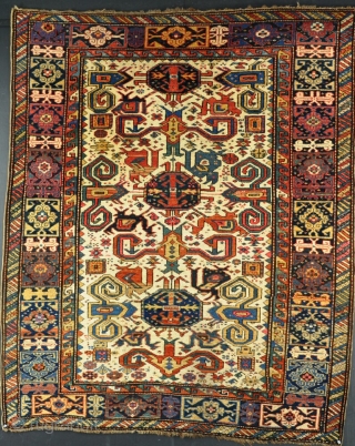 An antique Perepedil rug on rare ivory ground. Very finely made in good original condition with no repair. A bit of fuchine and a few faded pink highlights. very pretty. late 19th  ...