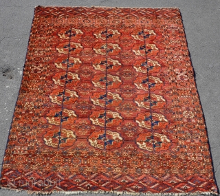 A super fine Tekke wedding rug, very good dyes and great wool, some silk highlights. Decent pile but with some moth damage that has made trails and some little holes in places.Sides  ...