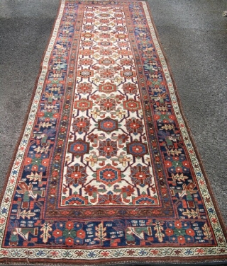 A good antique Bijar runner wool on wool with lovely dyes and good wool in near perfect condition, full pile no repair, with kilim ends and original sides. approx 12 x 4.  ...