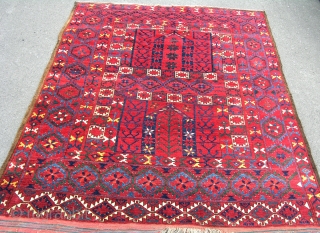 An exceptional Ersari Ensi with extraordinary dyes, great wool and crisp drawing. Two small expert repairs, bite out of kilim end, but otherwise in excelent condition. Mid 19th century.    