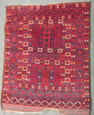 An exceptional Ersari Ensi with extraordinary dyes, great wool and crisp drawing. Two small expert repairs, bite out of kilim end, but otherwise in excelent condition. Mid 19th century.    