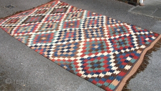 Old Veremin kilim with good dyes in excelent condition. Circa 1900. about 9x6.                    