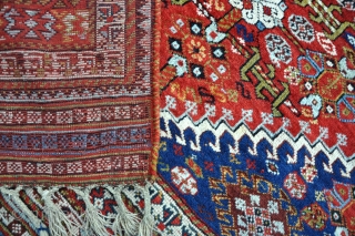 A very fine antique qasgai rug with beautiful wool and dyes. Mostly in good original condition, some minor restoration to sides, few small local repairs of high quality, good format and a  ...