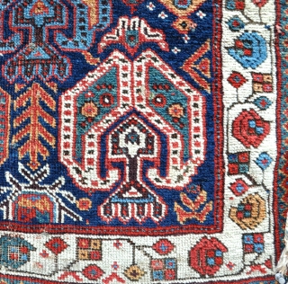 An antique all wool Afshar bag face with good dyes and strong graphic quality. Nibbled around edges, but in pile. Circa 1880. 70cm x 40cm        