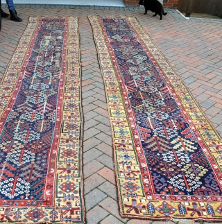 A pair of very beautiful north west Persian (Joshlagan?) runners, with very good wool and excellent dyes including a rich aubergine, in as found condition. Missing outer guards, areas of wear etc.  ...