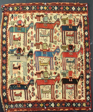 Antique Shassavan fragment, with expressive drawing. Some fuchsine otherwise gorgeous colours. 75x60cm. Circa 1875                   