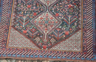 Old Khamseh main carpet in mint condition, good dyes no repair, pretty much full pile, finely made with all good dyes. Circa 1900          