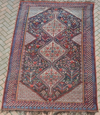 Old Khamseh main carpet in mint condition, good dyes no repair, pretty much full pile, finely made with all good dyes. Circa 1900          