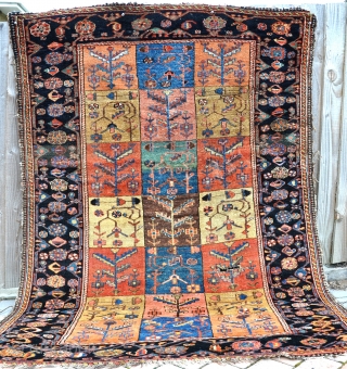 A very fine antique Bahktiari tribal rug with velvety wool and beautiful, all organic dyes. A good old example woven on wool. The piece is in as-found condition and needs a good  ...