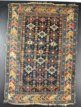 An old Kuba rug, bashed up and filthy, but restorable. 19th century                     