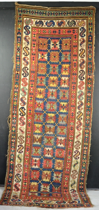 An antique Kuba runner, good pile, but filthy with some losses etc, easily fixed. Late  19th century               