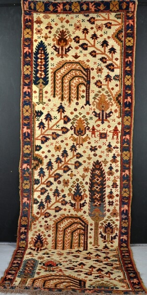 An unusual Bakshieesh runner, no bad dyes, wild and woolley, woven on wool. Losses to ends but in very good pile. Circa 1870. Go to www.haliden.com for more fresh offerings from the  ...