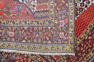 A very fine antique Millfleurs Qasgai rug. Probably part silk wefted. 

The piece is particularly colourful and very well drawn. It has fine shiny wool and generally good dyes, although the red  ...