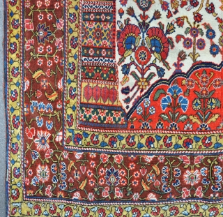 A very fine antique Millfleurs Qasgai rug. Probably part silk wefted. 

The piece is particularly colourful and very well drawn. It has fine shiny wool and generally good dyes, although the red  ...