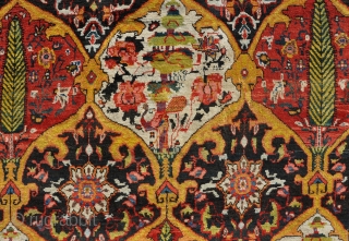 A Bahktitari "Khan" carpet with exceptional dyes and of unusualy large size. Pretty much full pile allover, minor old repiling of high quality, very dusty. Circa 1900. 496 x 313 cm.  