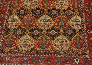A Bahktitari "Khan" carpet with exceptional dyes and of unusualy large size. Pretty much full pile allover, minor old repiling of high quality, very dusty. Circa 1900. 496 x 313 cm.  