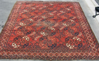 A very fine Ersari main carpet. Square format with splendid dyes. low area in middle hence reasonable price. About 8x6. About 1860 I would think.        