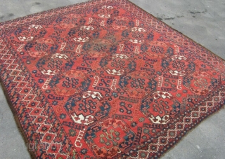 A very fine Ersari main carpet. Square format with splendid dyes. low area in middle hence reasonable price. About 8x6. About 1860 I would think.        