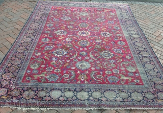 A very fine antique part silk Kashan carpet, 10x7. some worn areas, one little patch, but no holes, clean, floor ready and quite beautiful. A throw back to the classical Safavid carpets.  ...