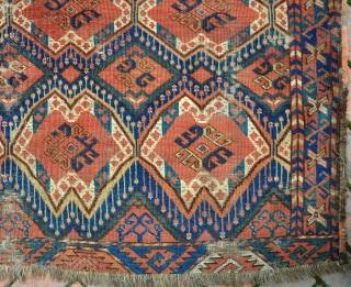 An antique Beshir carpet of unusual size. Some wear, very dirty etc. Nicely woven with good dyes. Mid 19th century.             