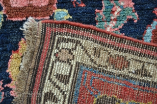 Unusual Kurdish carpet, 19th century, a little fushine, but mainly very good dyes in full pile. Some old,local but good quality repairs, mainly to one end, very slightly shaped, but funky and  ...