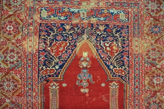 A good Giordes prayer rug in as found condition, dirty with some moth holes and early faded repairs, but very fine with great colour and presence. Fresh from the english countryside. 2nd  ...