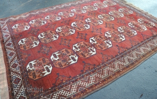 Ersari main carpet with well drawn guls and beautiful ground colour. A few damaged areas that need stabalizing, but basicaly in good shape. A good project for a restorer... Late 19th century. 