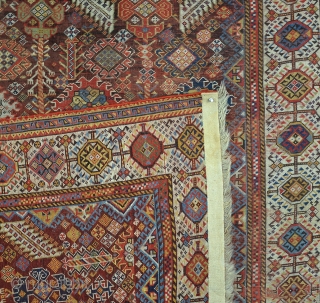 A good antique Shekarlu rug on scarce red ground. A very pretty one with good dyes and some touches of silk in the pile. Alas, evenly worn with slight losses and old  ...