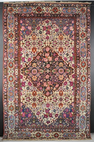 Old Veramin rug. Finely made with good dyes. Full pile allover with no repairs, circa 1920. Big and flashy. 239x148cm.             