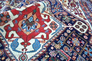 A very good antique Qasgai carpet. Great wool and colour, bigger than usual and beautifully drawn. Mainly in full pile, small amount of top flight repiling to frayed end, otherwise original condition.  ...