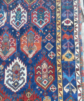 Kurdish--Mid 19th Century -- Flaming Palmettes --Some  old restorations -- Rug was repaired by  George Howell in the 1970's  --If anyone remembers George--RIP--Good rug for  a collection --  ...