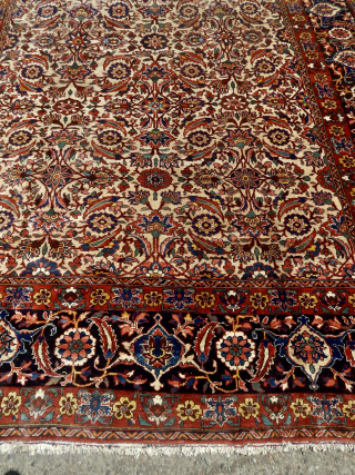 Bhaktiar Carpet Nice Ivory field, 1920's,  Excellent Condition 11'8"  x  8'5"  Please reply to my email:  takhtabazaar@me.com           