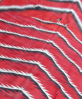 Navajo Weaving   Late 19th Century -  Early  20th Century  --  Size 9'3"  x  5'3"  --  This piece has damage, see the photos.  ...