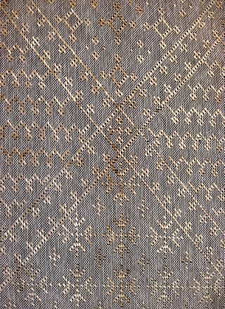 Two Asiyut cloths or shawls, probably made in Egypt, early 20th C. Asiyut is a cotton mesh fabric embellished with hammered metal pieces. Very subtle geometric motifs in silver on white. The  ...