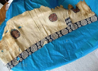 Large Coptic tunic fragment w/ two very colorful roundels and a brocaded bottom panel, also Coptic, but probably added later.             